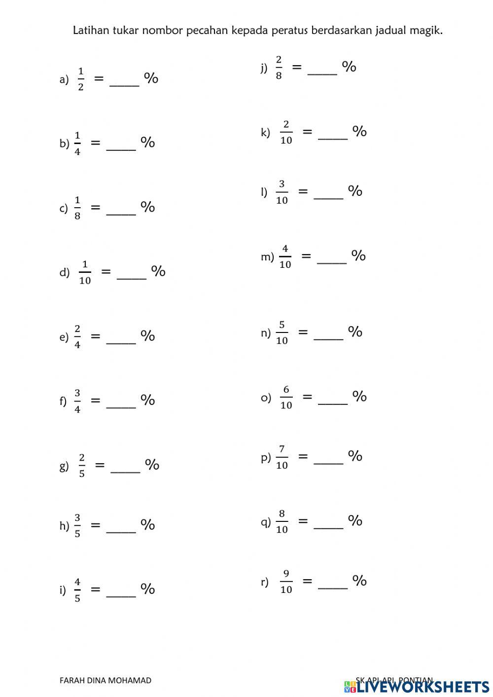 Pecahan kepada peratus