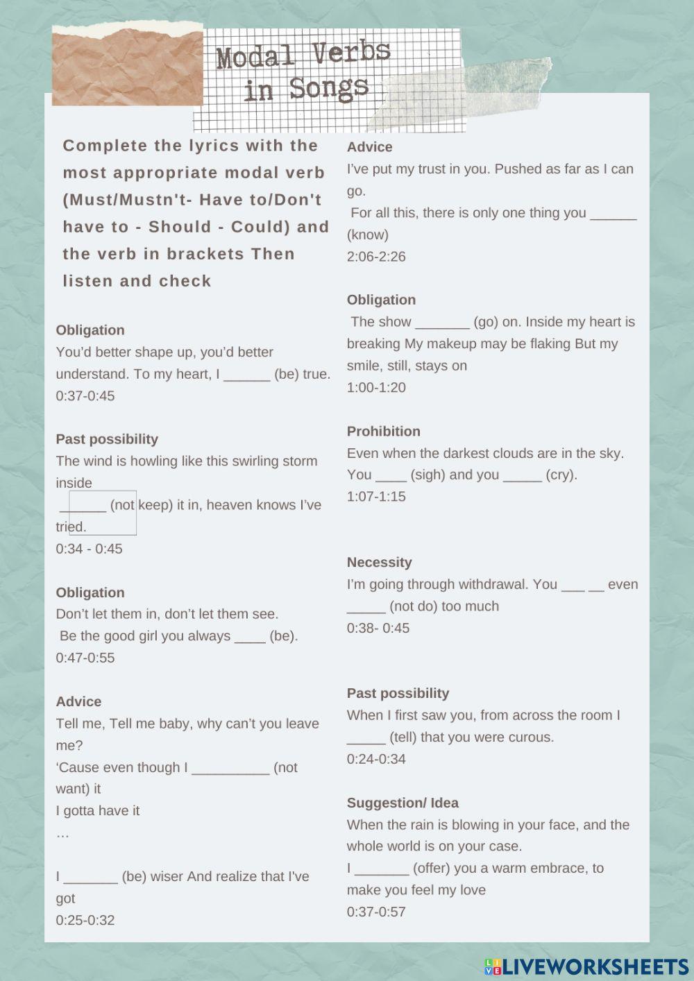 Verbos Modales en Canciones