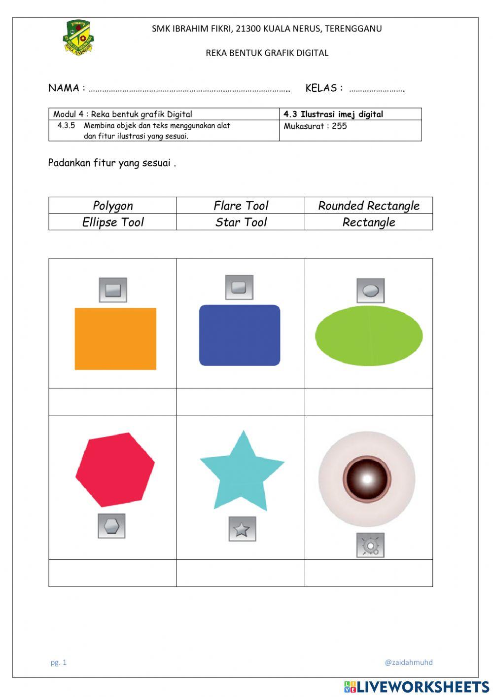 4.3.5 	Membina objek dan teks menggunakan alat dan fitur ilustrasi yang sesuai.