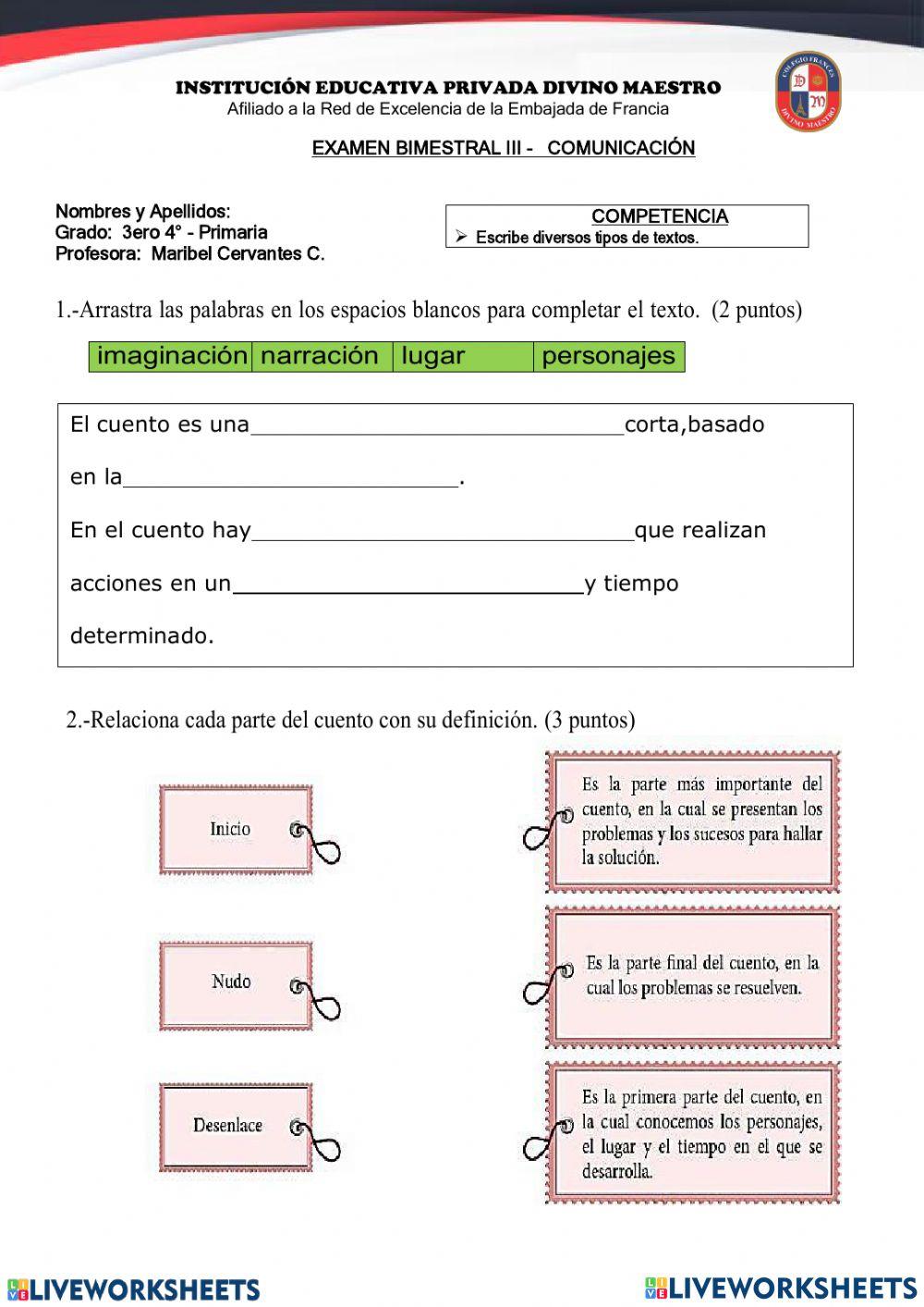 Examen bimestral iii -  comunicación