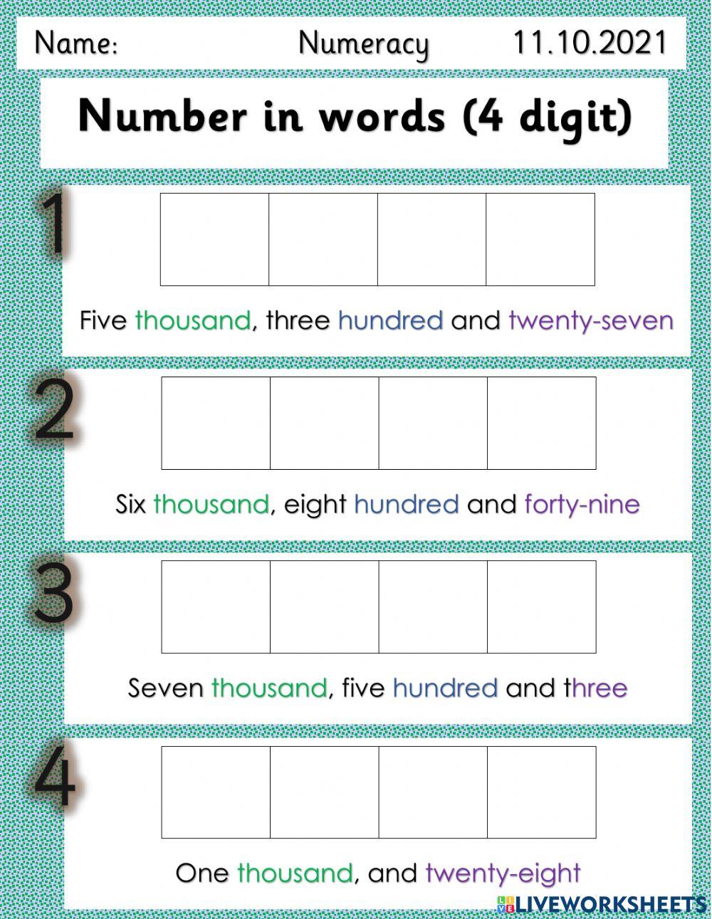 Number in words 4 digit