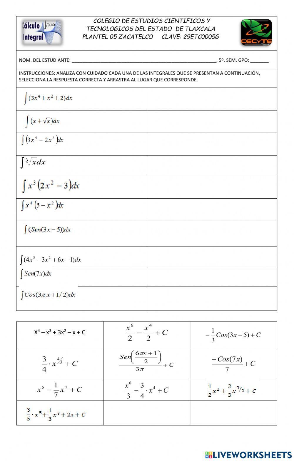 Integrales inmediatas de funciones algebraicas