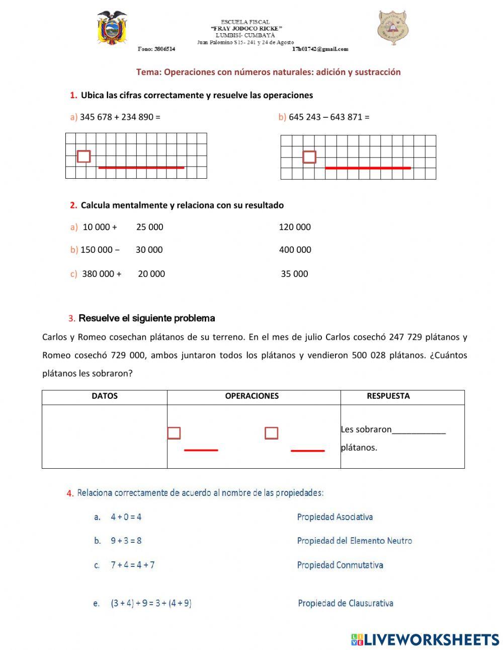 Adición y sustracción con números naturales