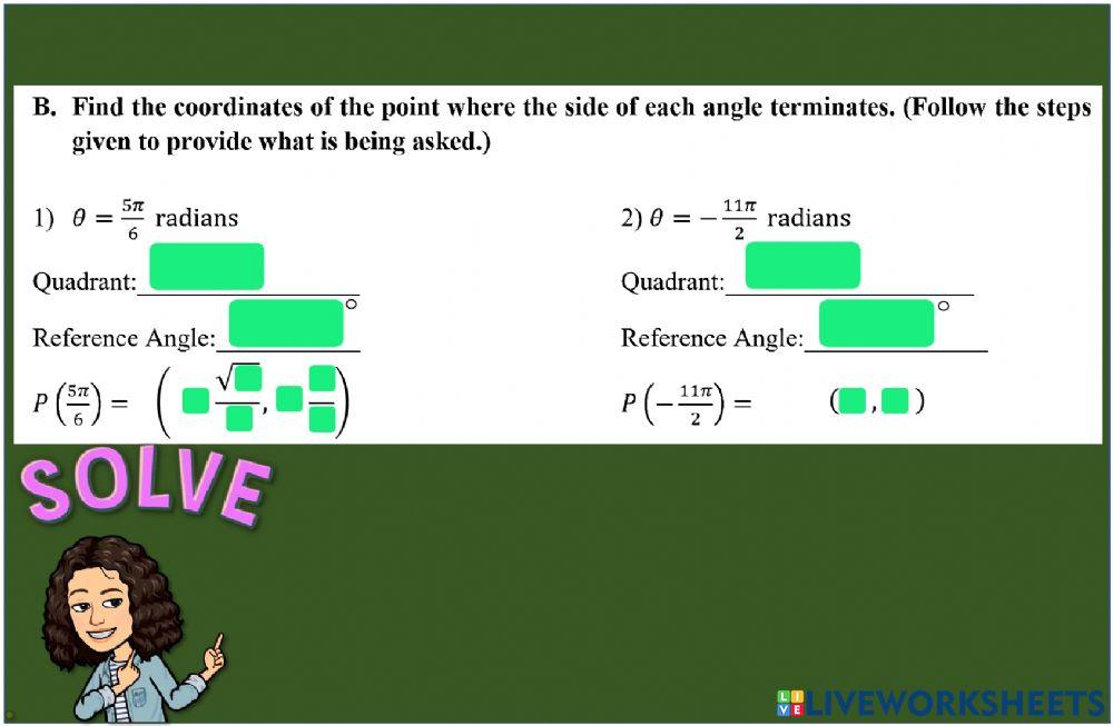 2Q W3 Topic 1 Activity 2 Determine the coordinates of the terminal point of a given angle