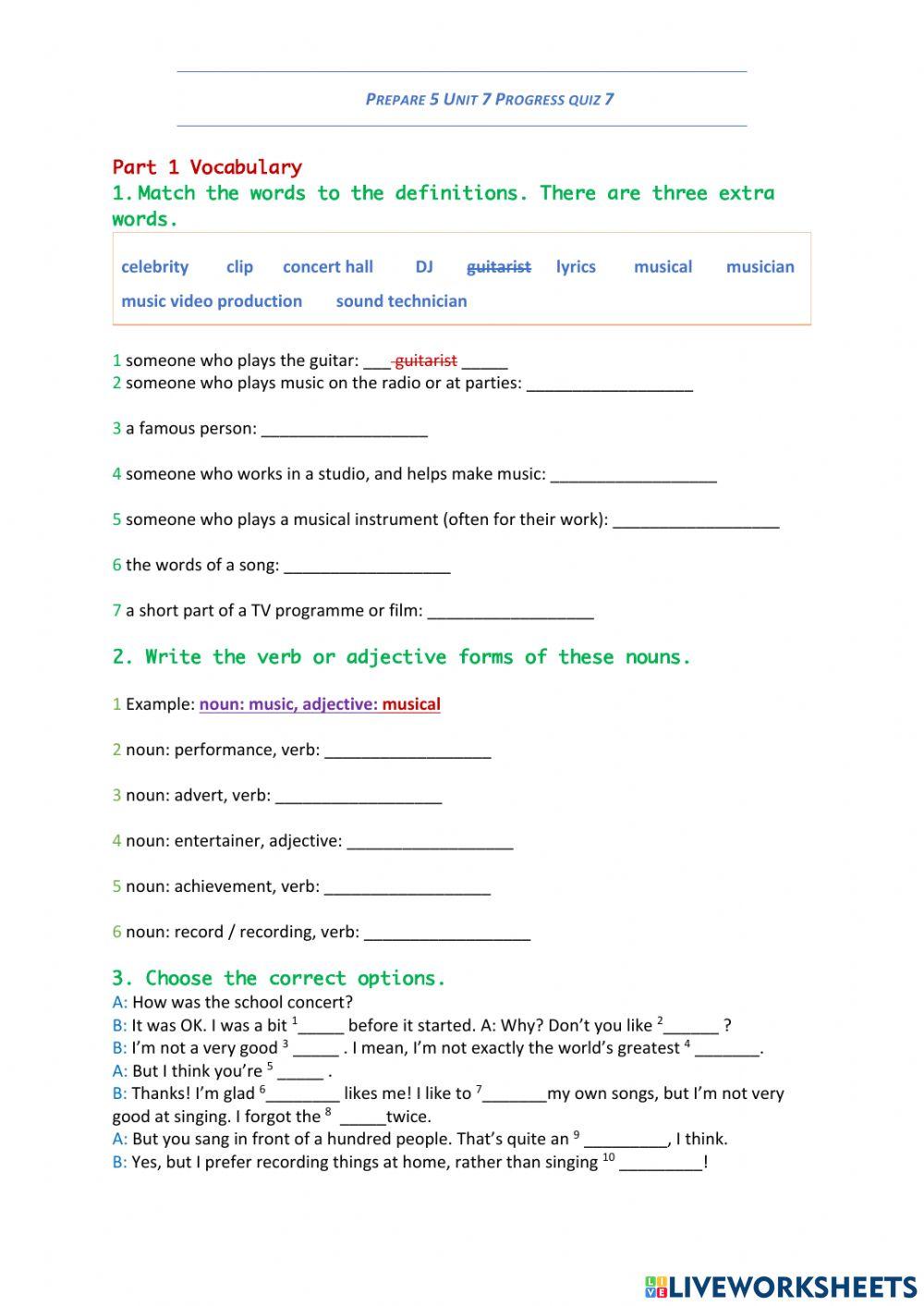 Prepare 5 Unit 7 Progress Quiz Prepare 5 Unit 7 Progress Quiz