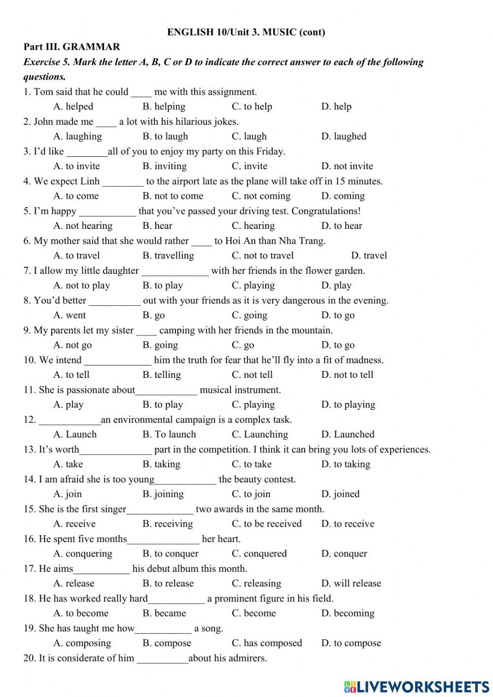 Grade 10- Unit 3 (cont)