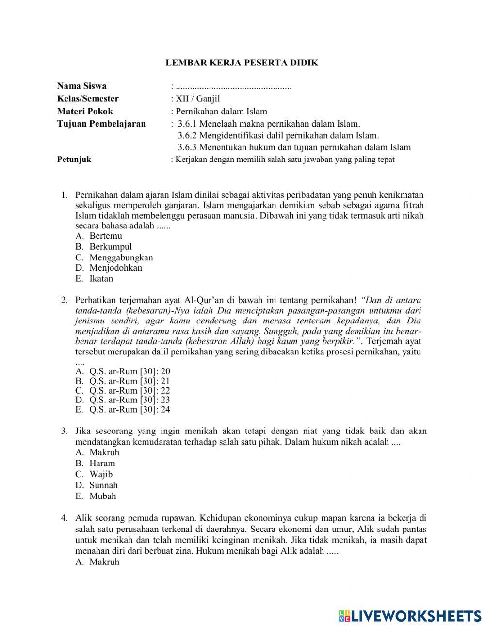 LKPD Pernikahan dalam Islam