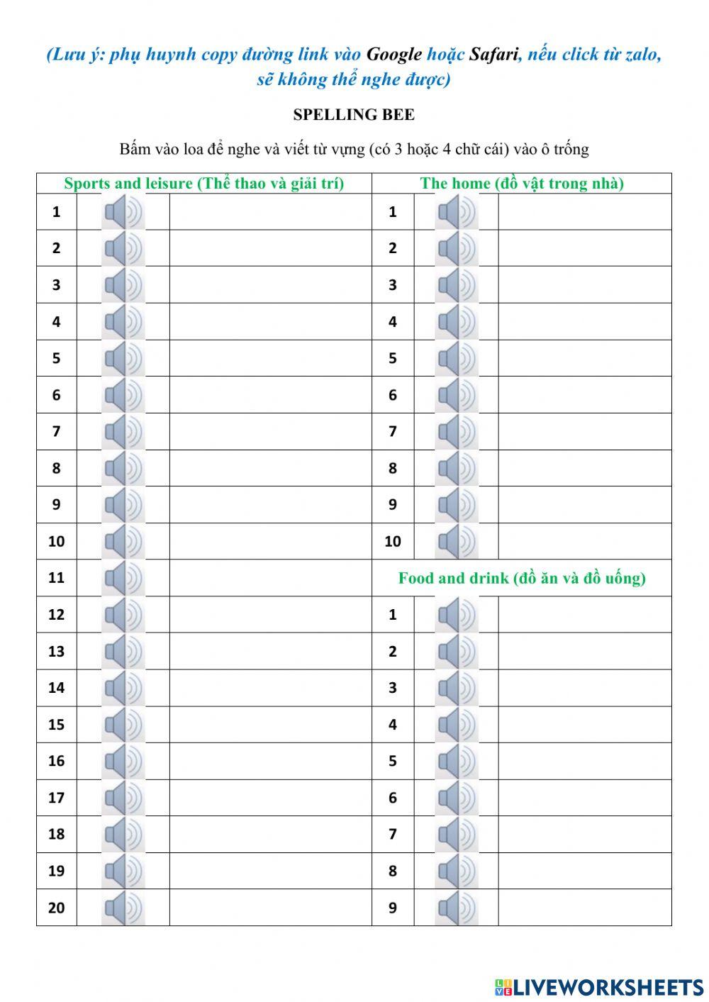 Listening short words