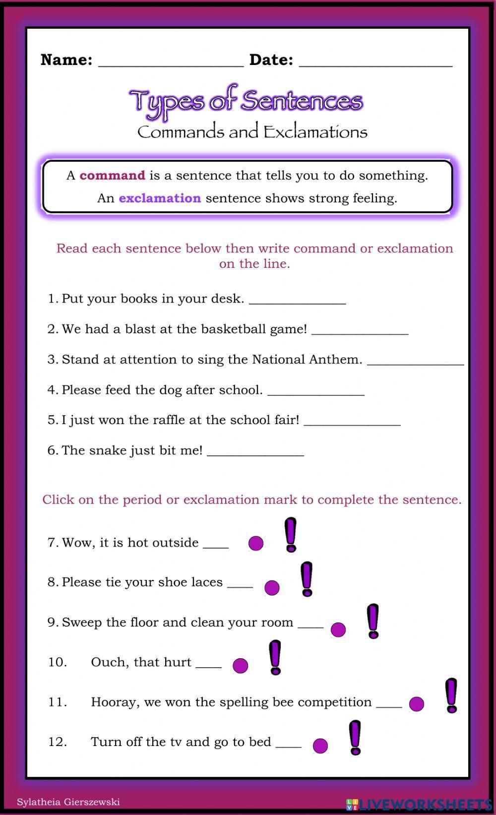 Types of Sentences (commands and exclamations)
