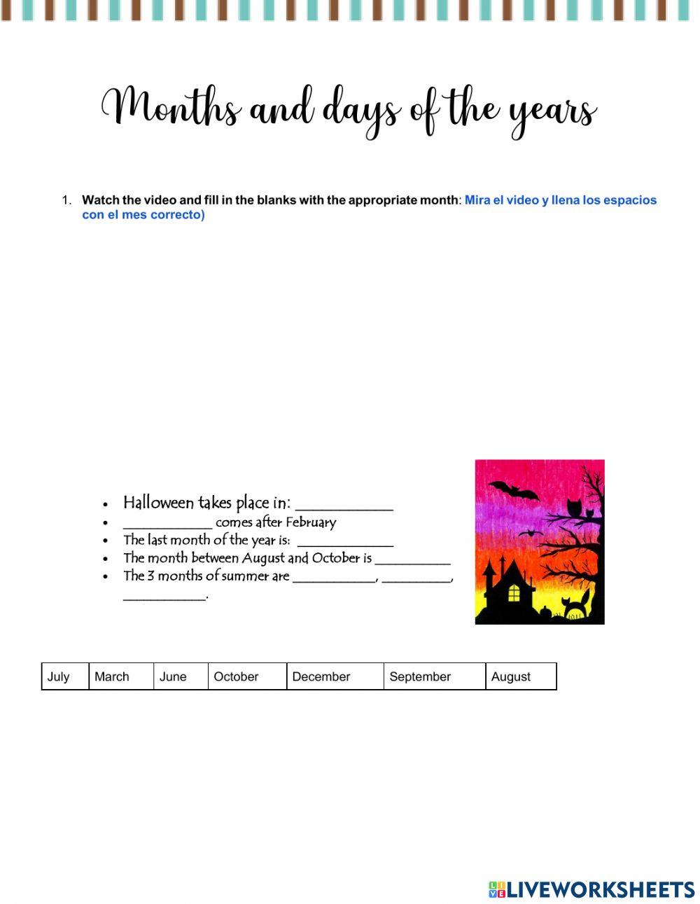 Months and days of the week
