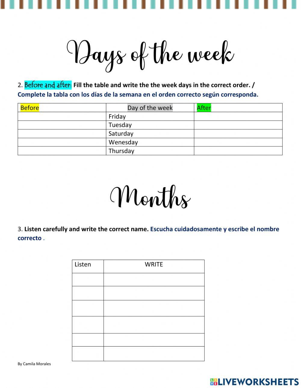 Months and days of the week