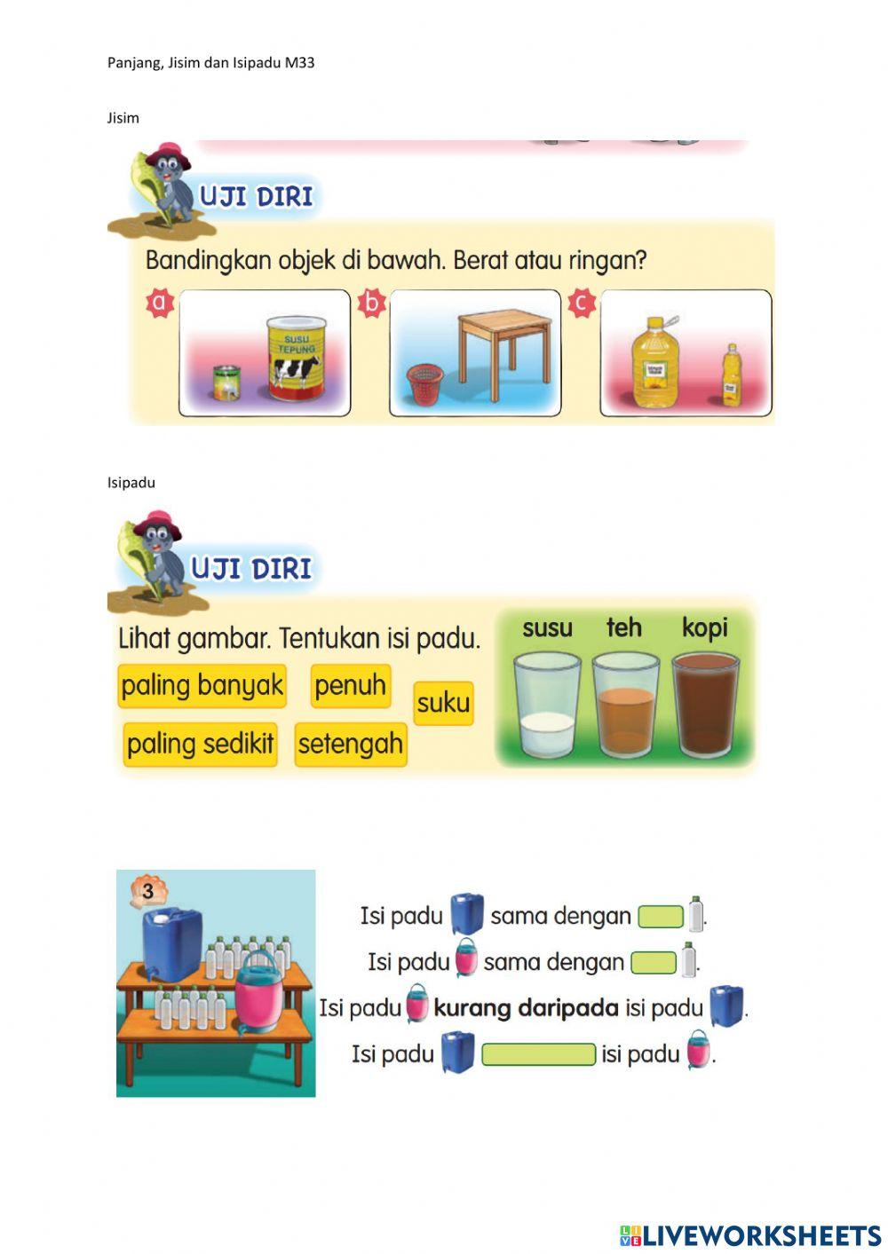 Panjang, Jisim dan Isipadu