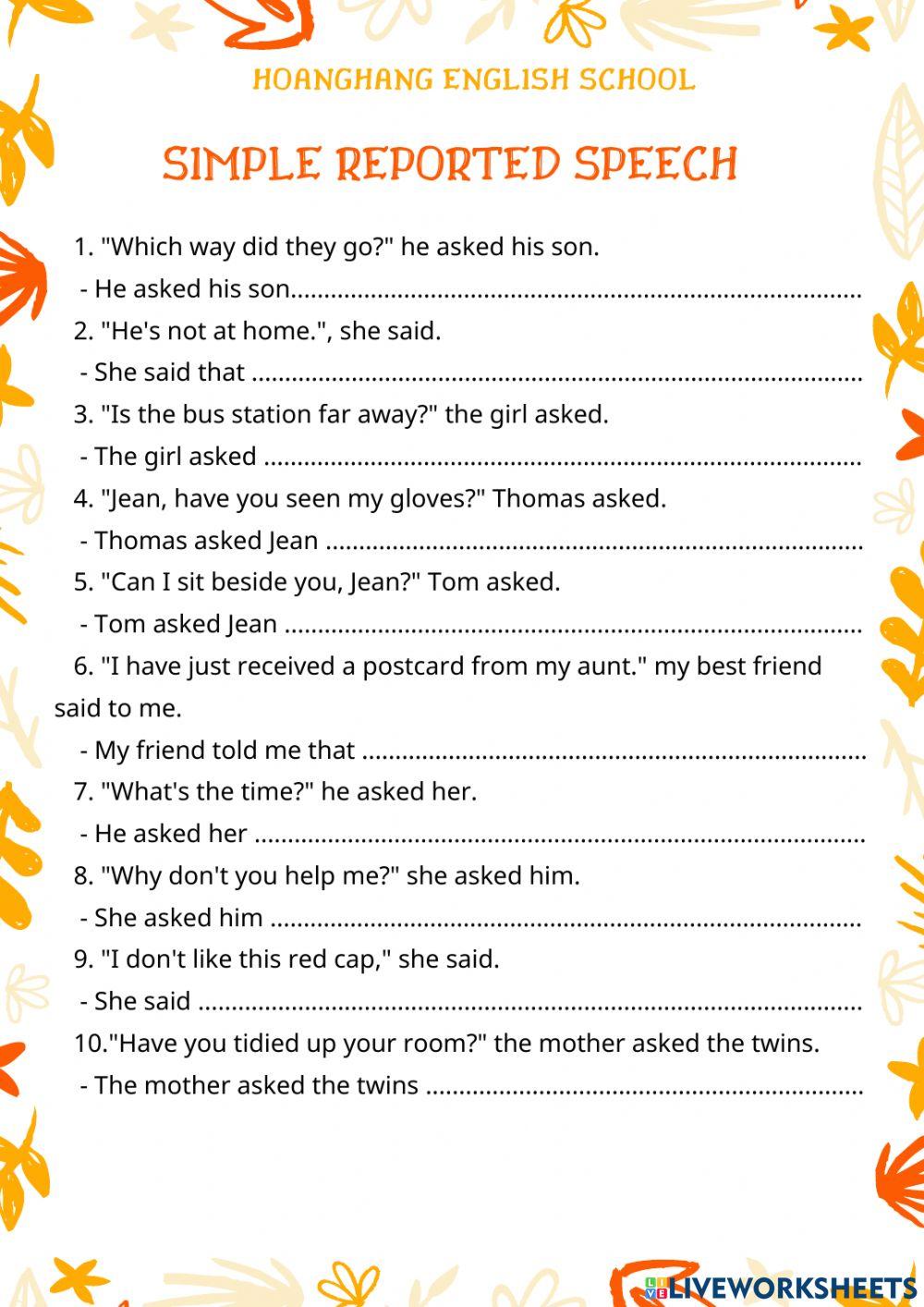 Simple reported speech (2)