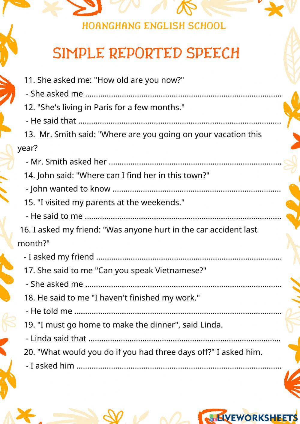 Simple reported speech (2)