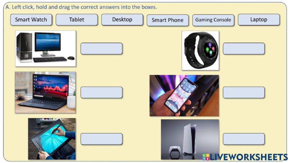 Different examples of computers online exercise for live worksheets