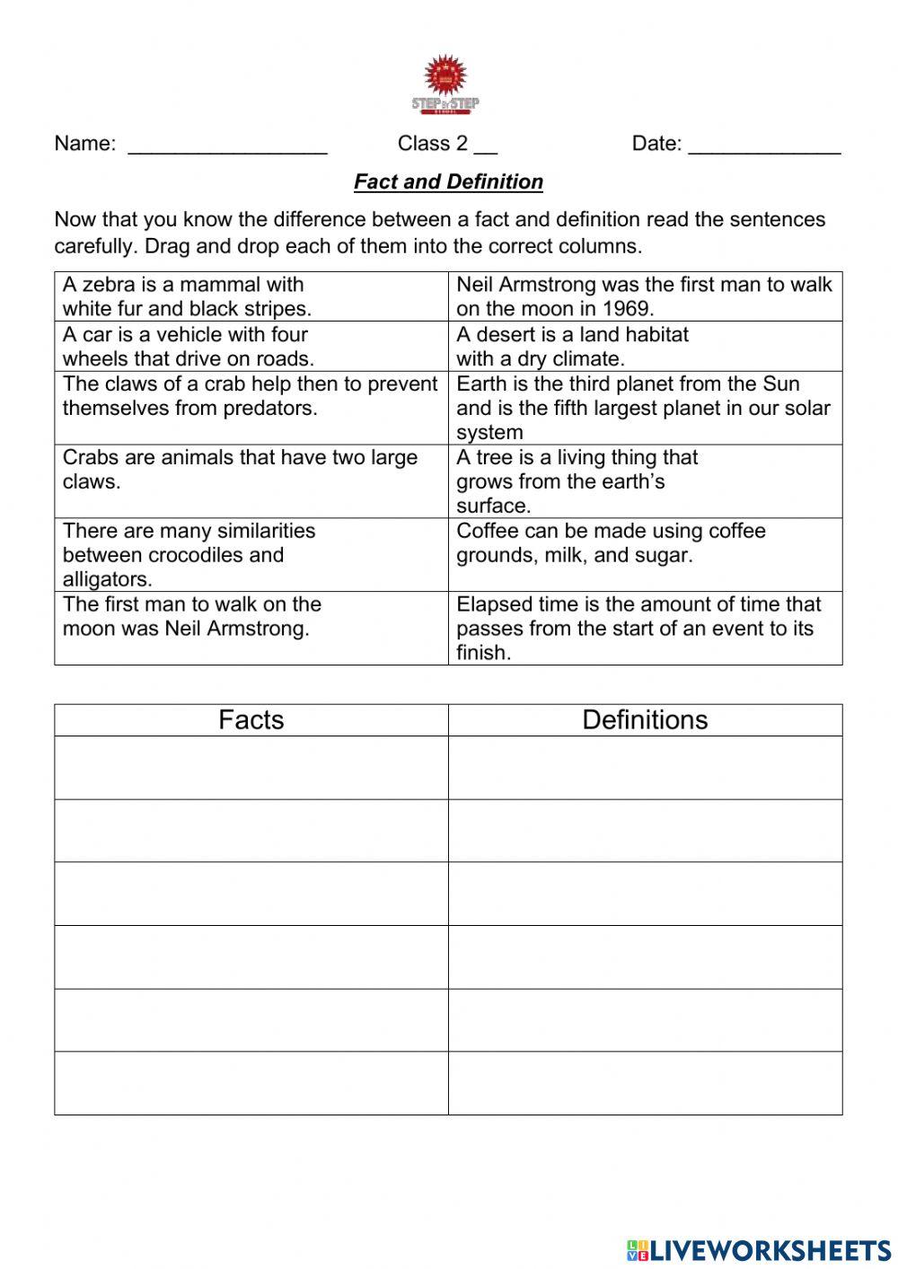 English Class II Fact and Definitation