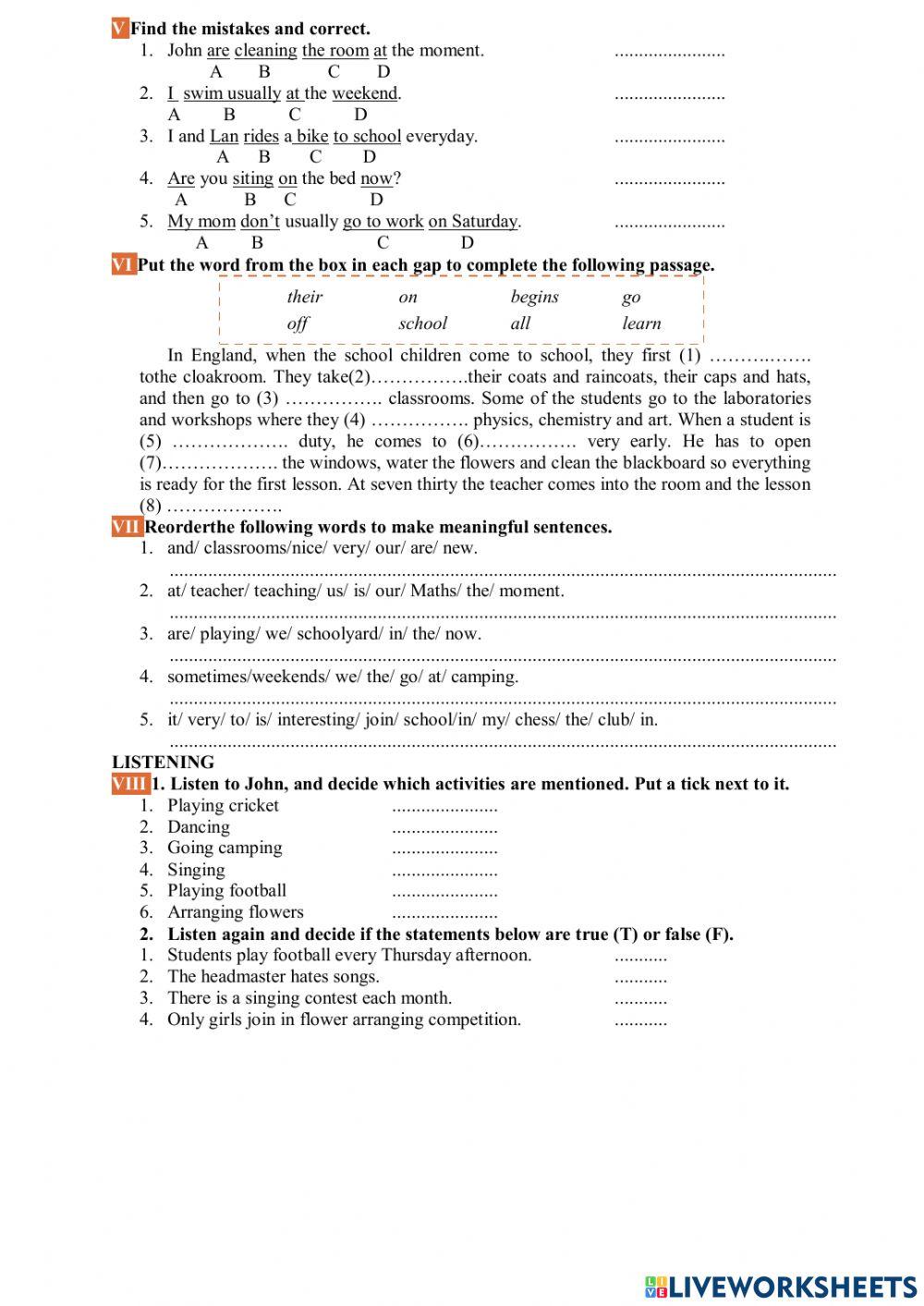 English 6 - Test for Unit 1-B4