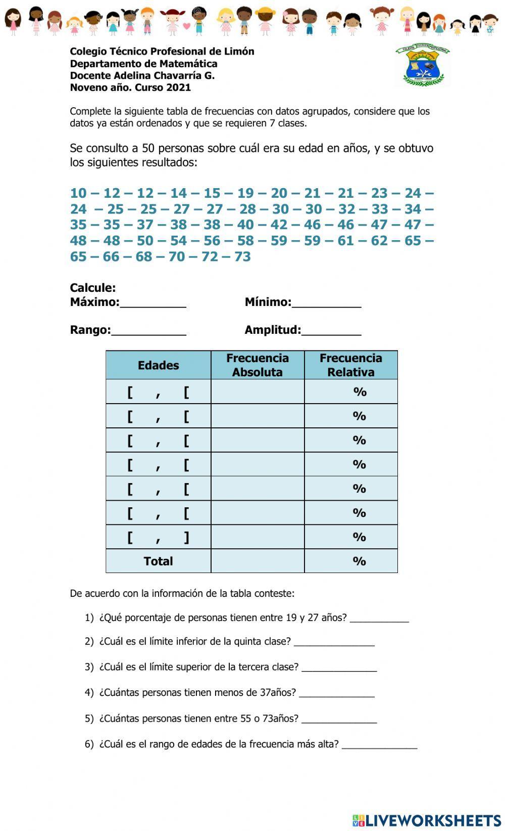 Tabla de frecuencia datos agrupados