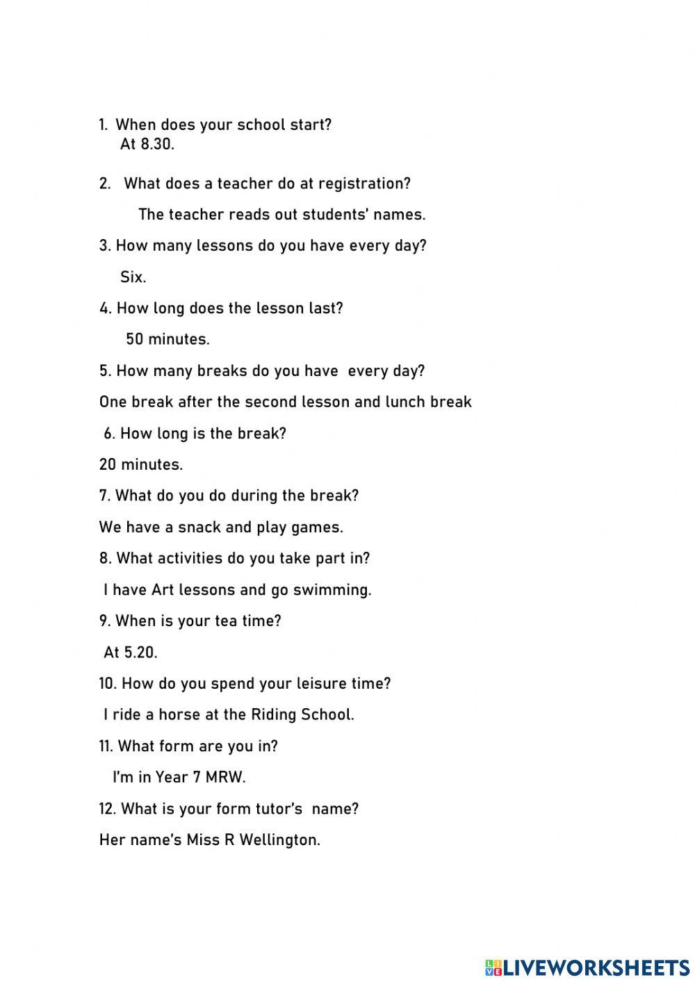 6th grade. Unit 2. Lesson 2. The shape of the day