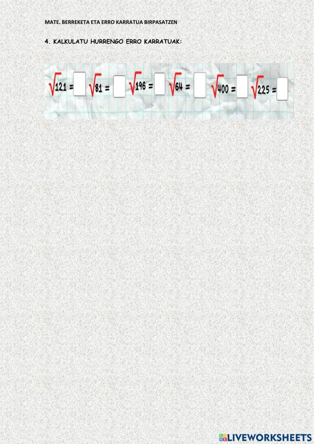 2. gaia: berreketak eta erro karratuak