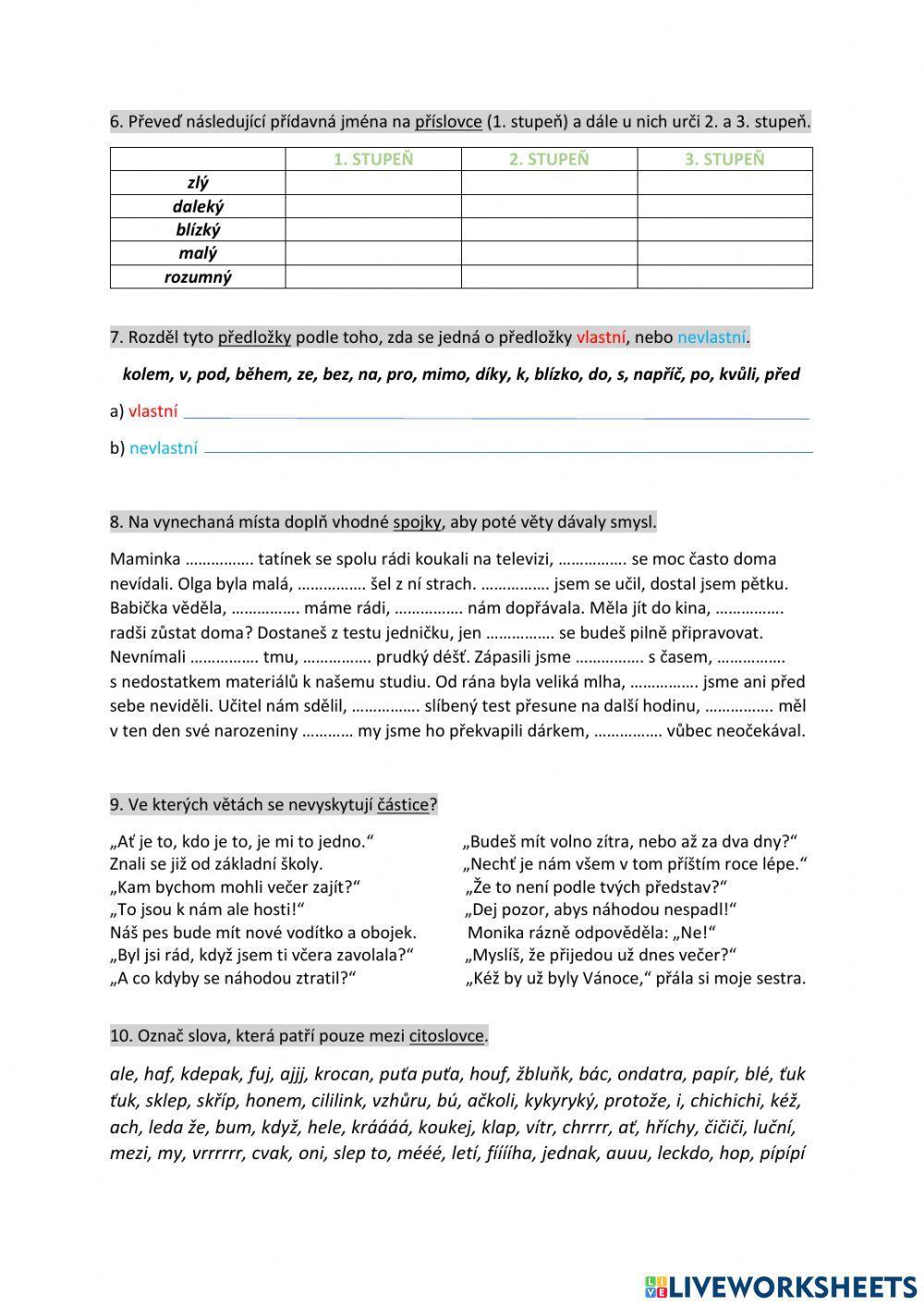 Slovní druhy - závěrečné opakování