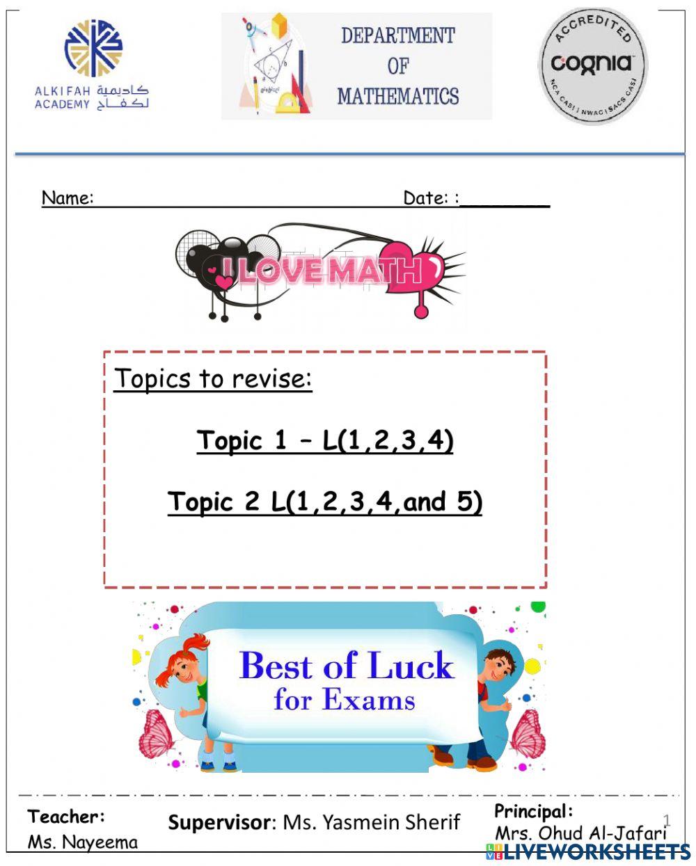 Revision worksheet 1