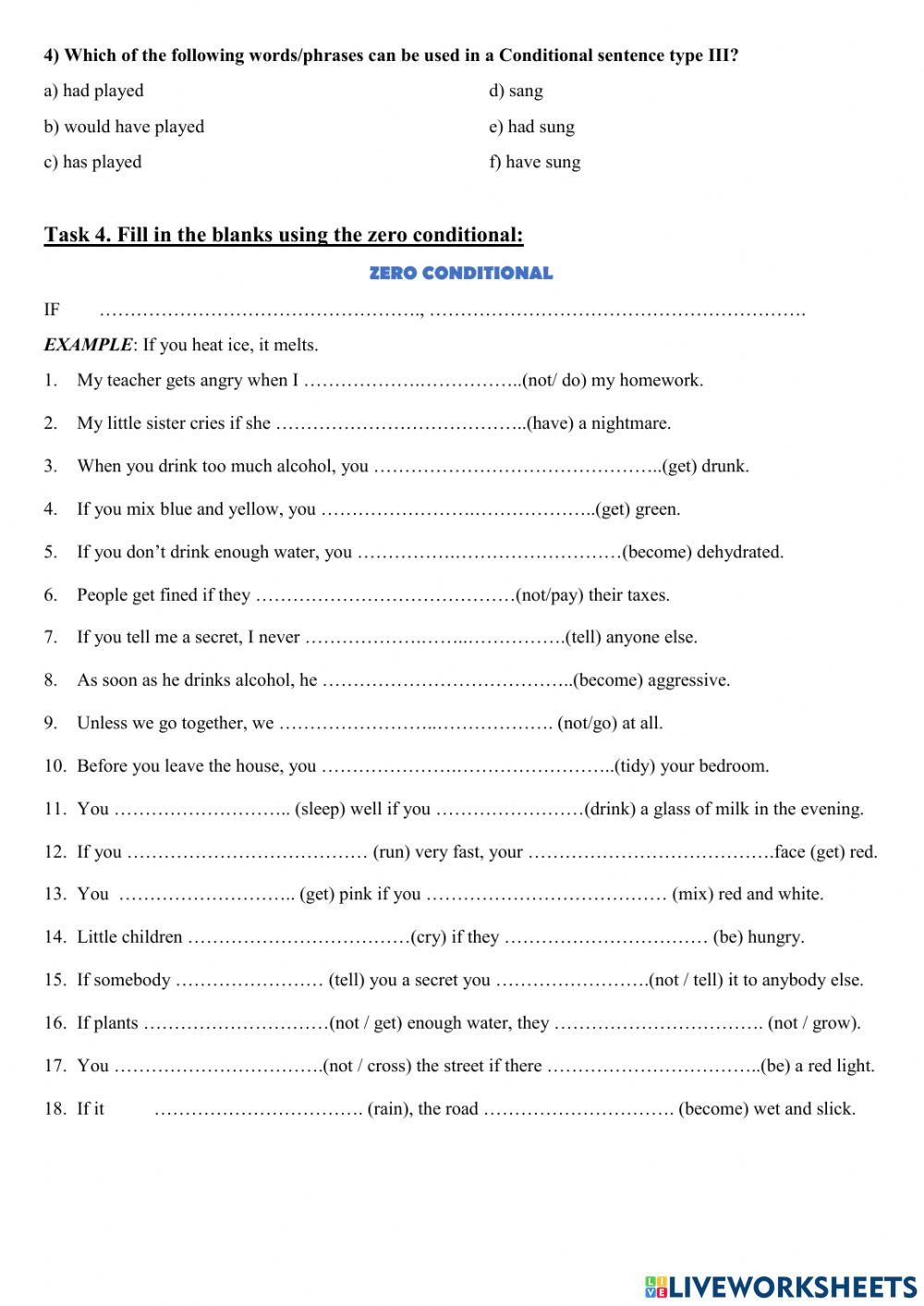 Conditionals 0, I, II, III