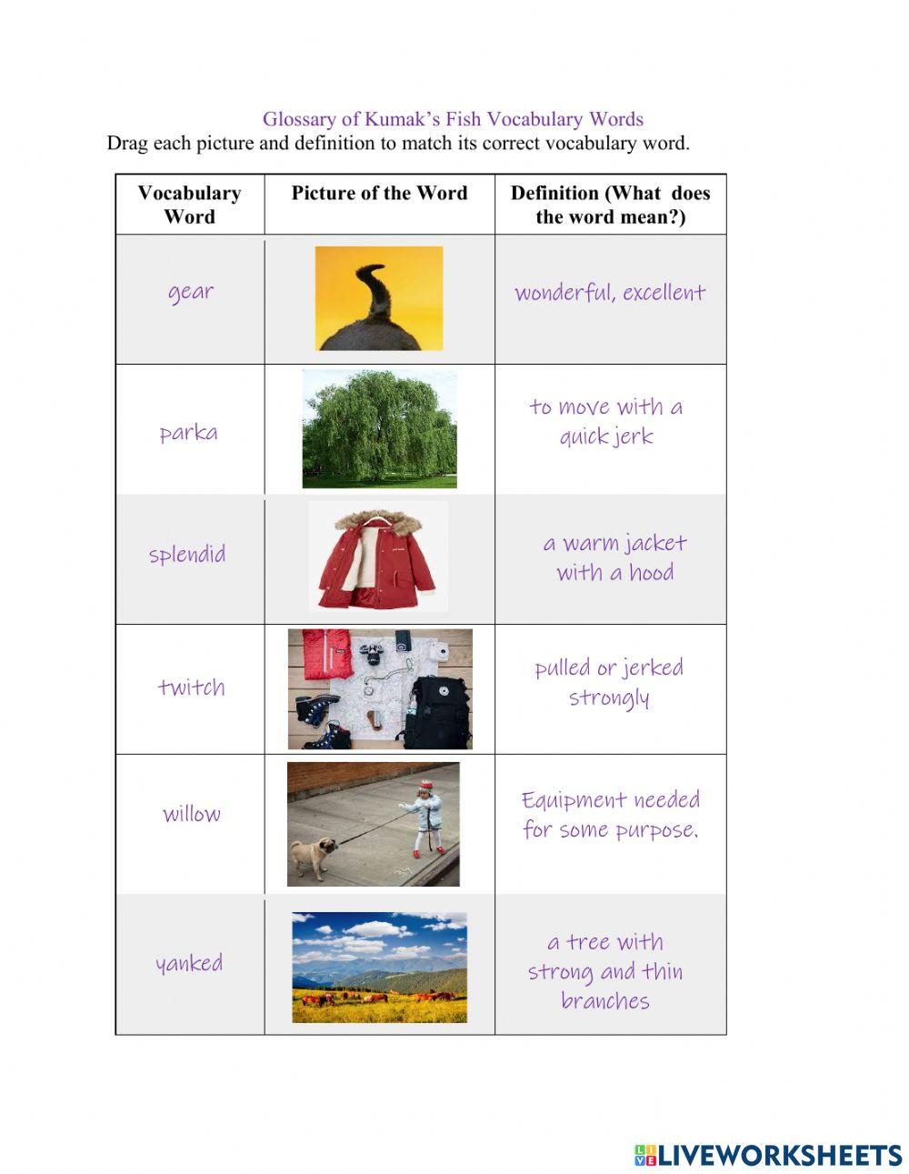 Kumak's Fish Vocabulary Sort worksheet | Live Worksheets
