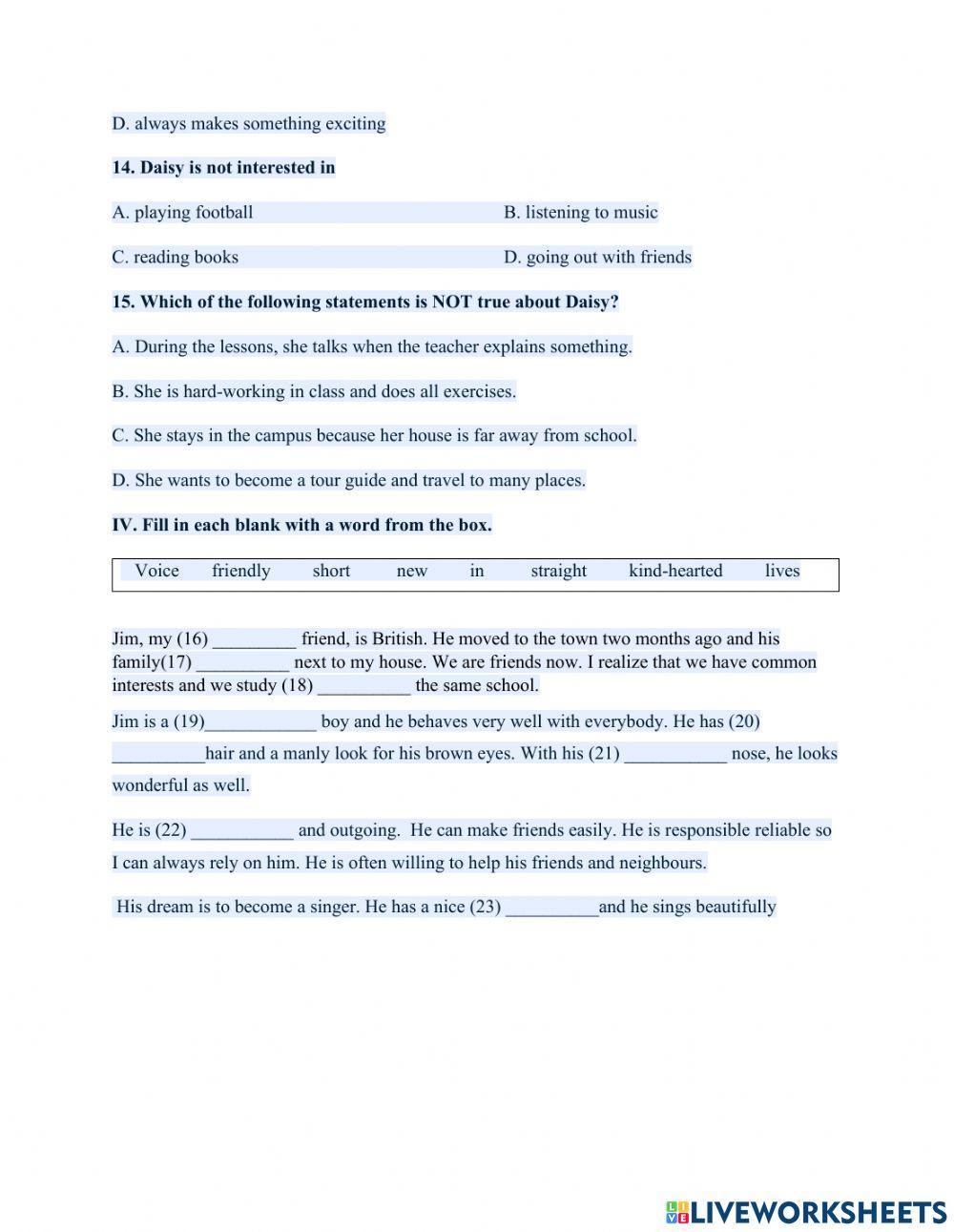Test unit 3- TA Lớp 6 mới