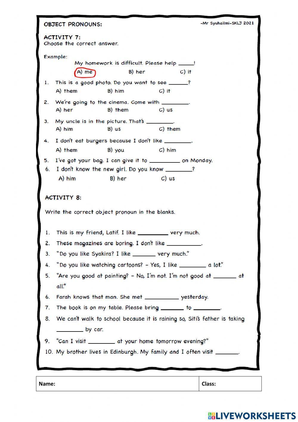 YEAR 5 UNIT 7: Subject Pronouns