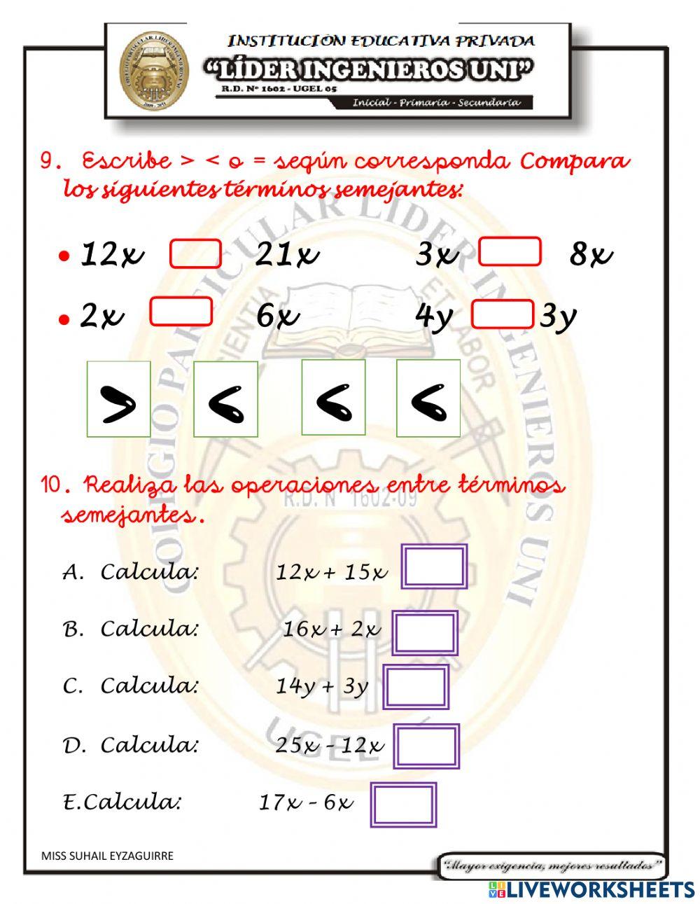 Examen vi unidad algebra