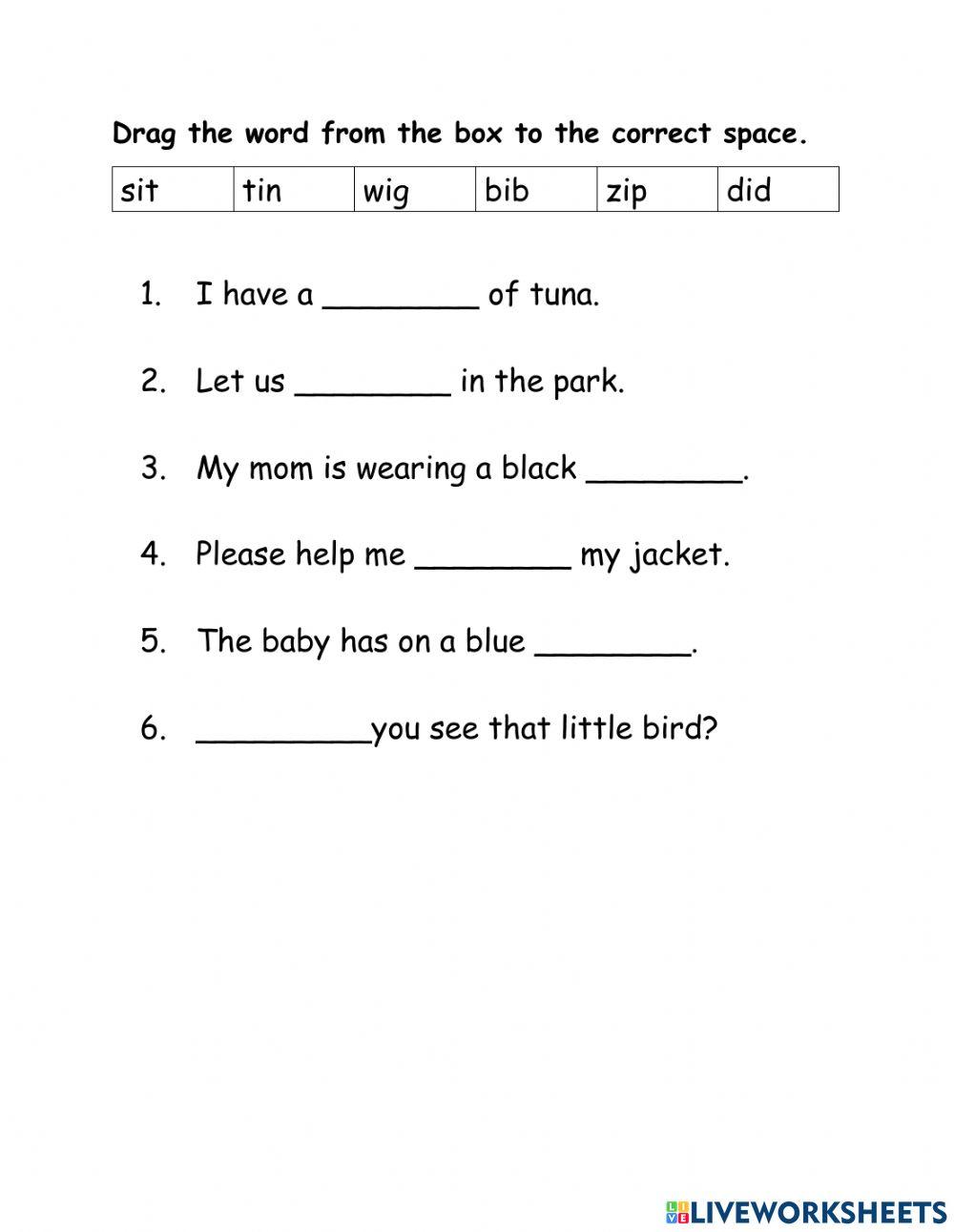 CVC Vowel i Words in Sentences