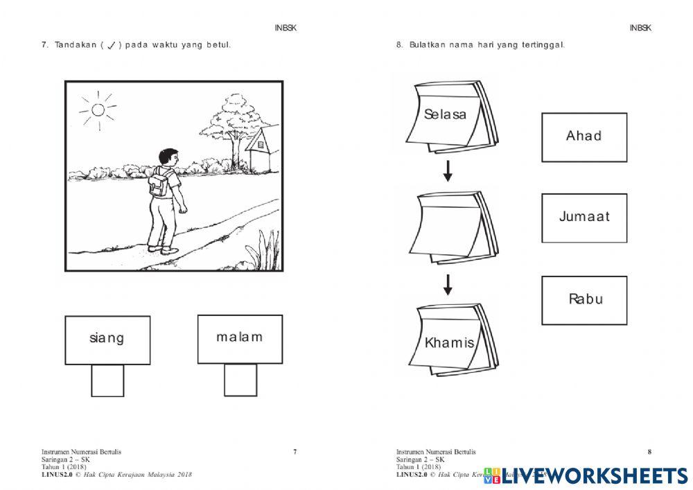 Instrumen menulis NUMERASI tahun 1