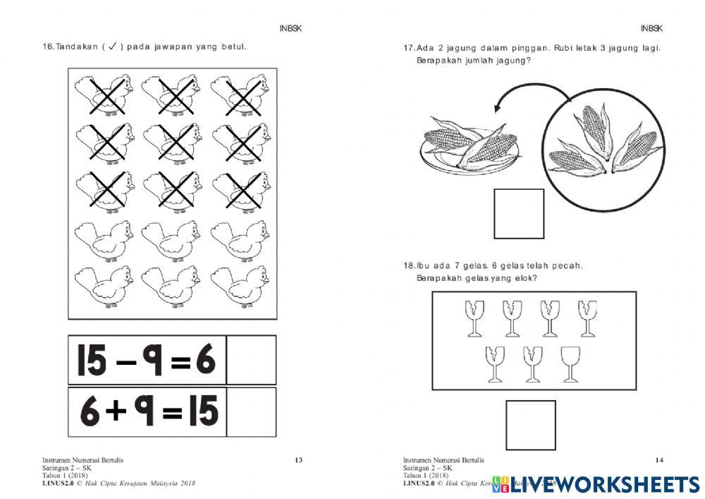 Instrumen menulis NUMERASI tahun 1