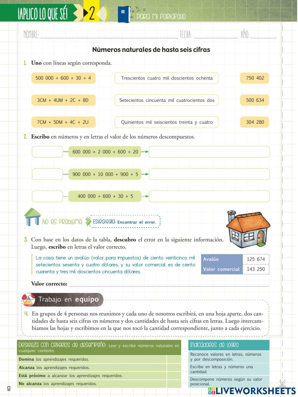 Números naturales de hasta seis cifras