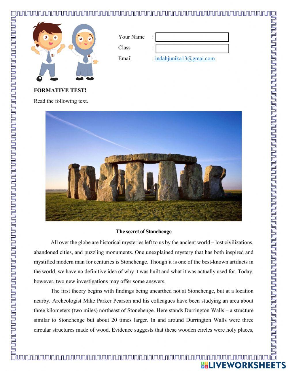 Formative test about describing places