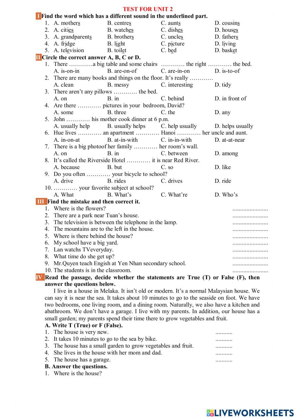 English 6- Test for Unit 2- B4