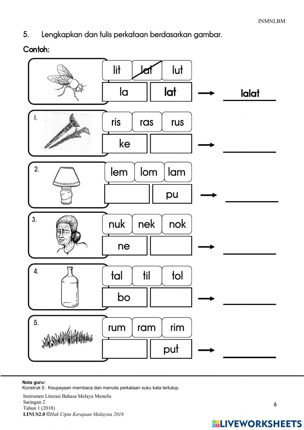 BAHAGIAN 1 - intrumen MENULIS literasi tahun 1