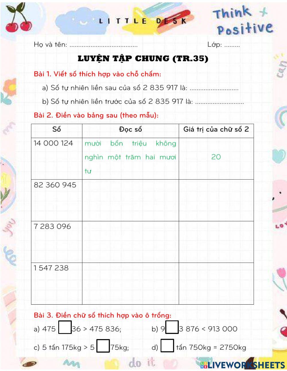 Toán 4 - Luyện tập chung (trang 35)