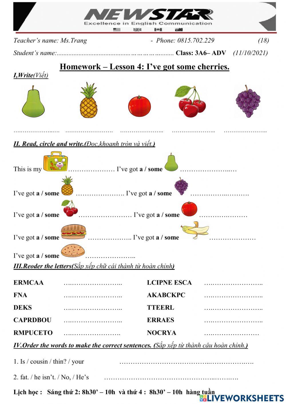 3A6-Lesson 4-I've got some cherries-11-10-2021