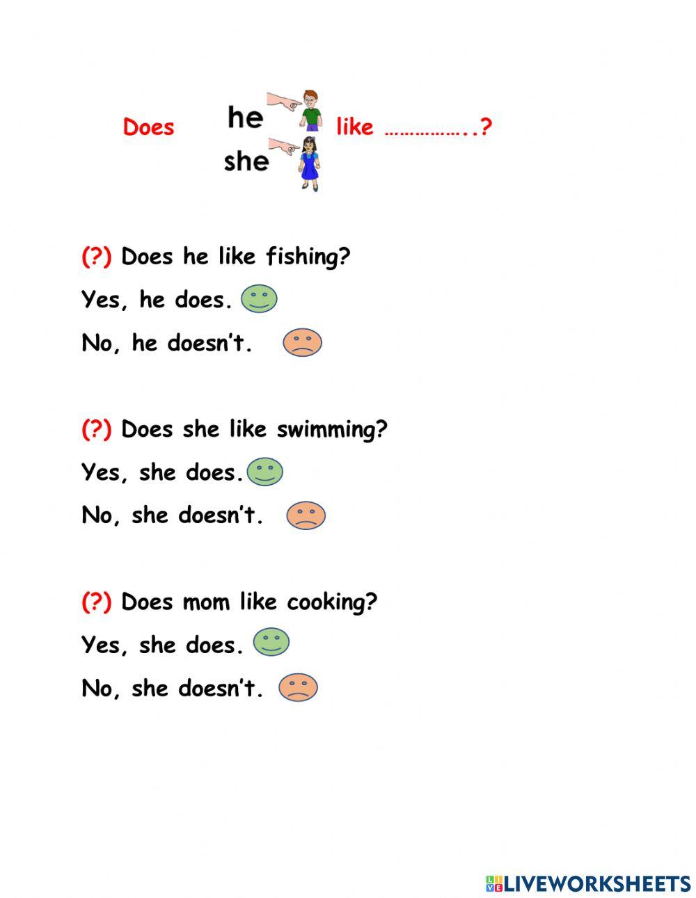Does he she like worksheet Live Worksheets