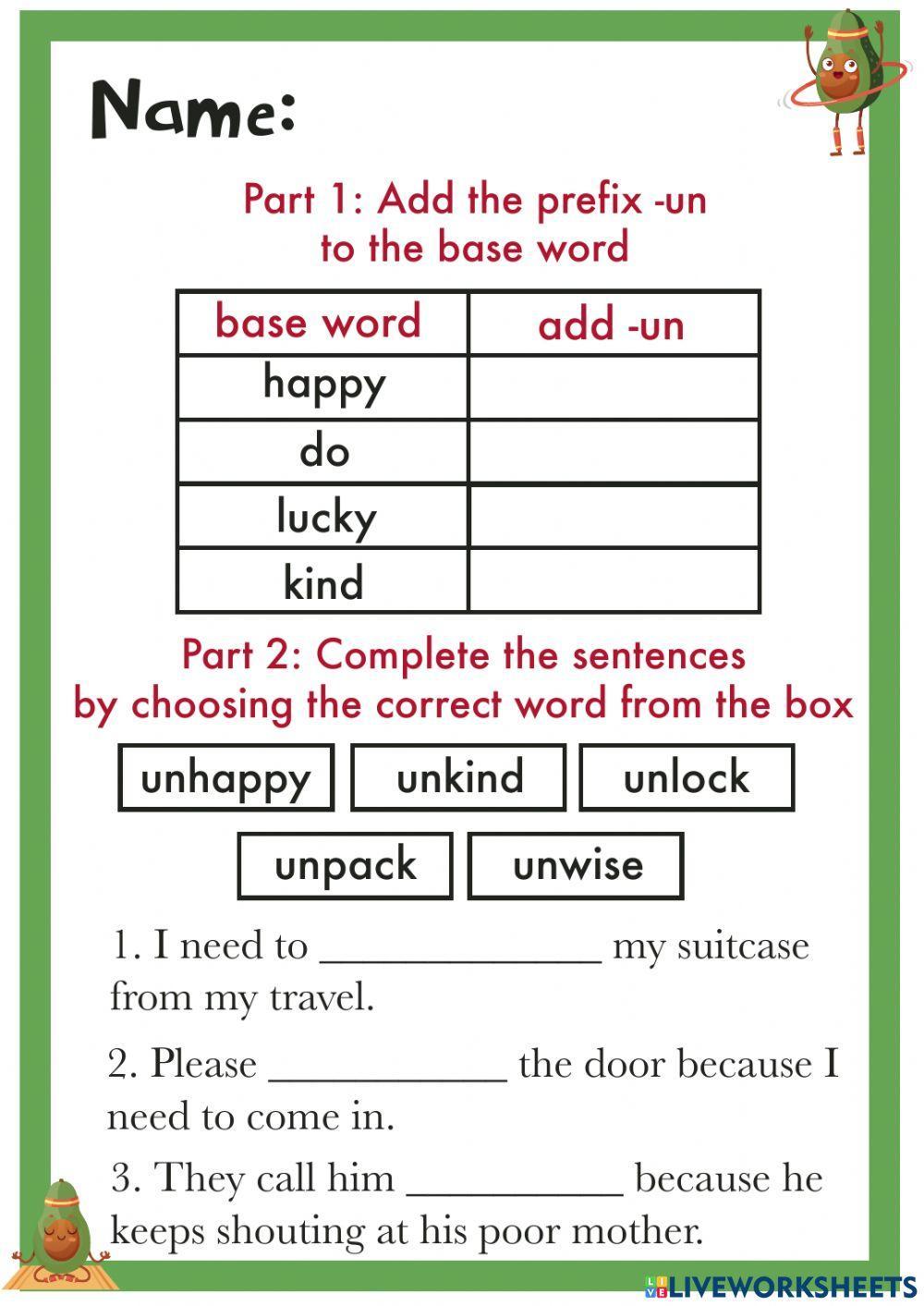 1511946 | The Prefix --un- | abgc00 | LiveWorksheets