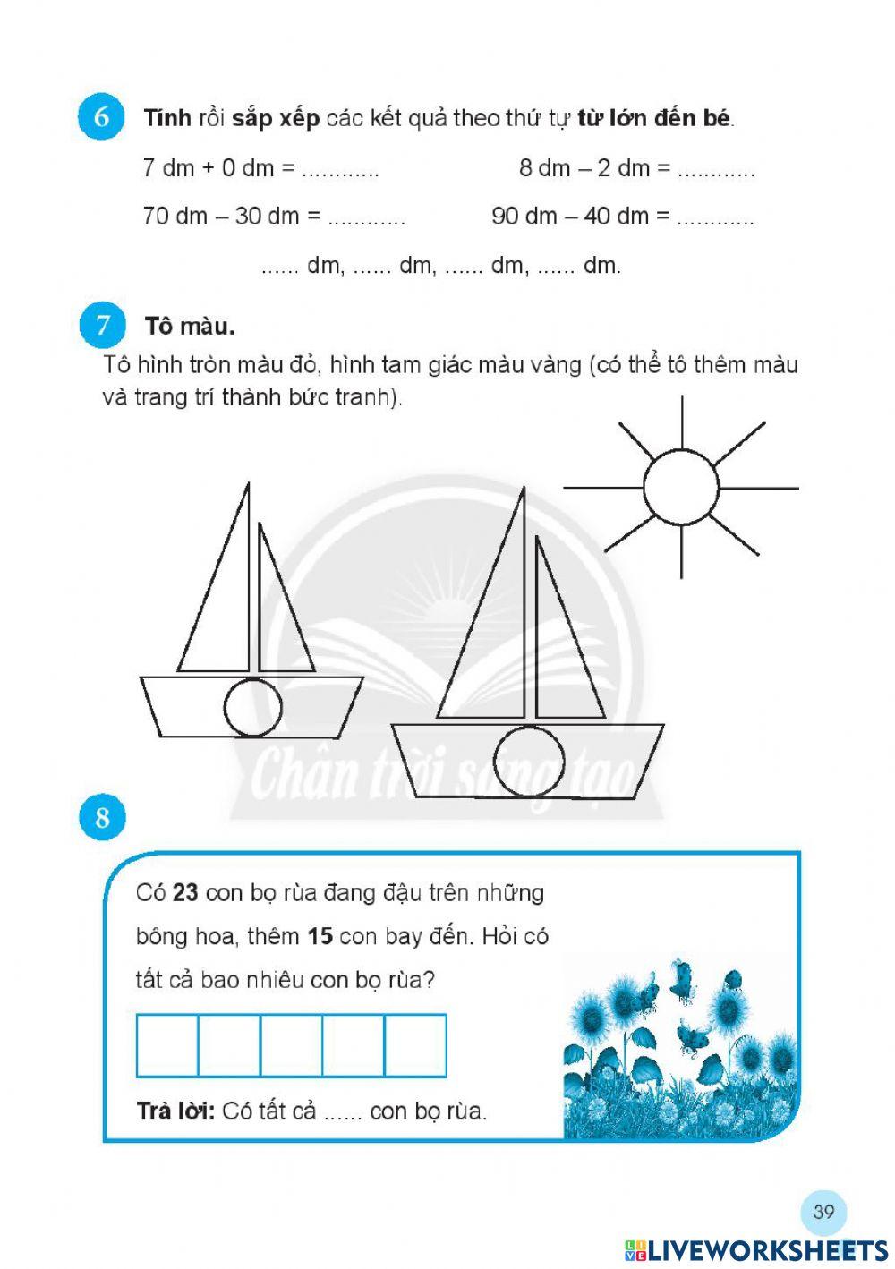 Phiếu bài tập toán trang38-39 lớp 2