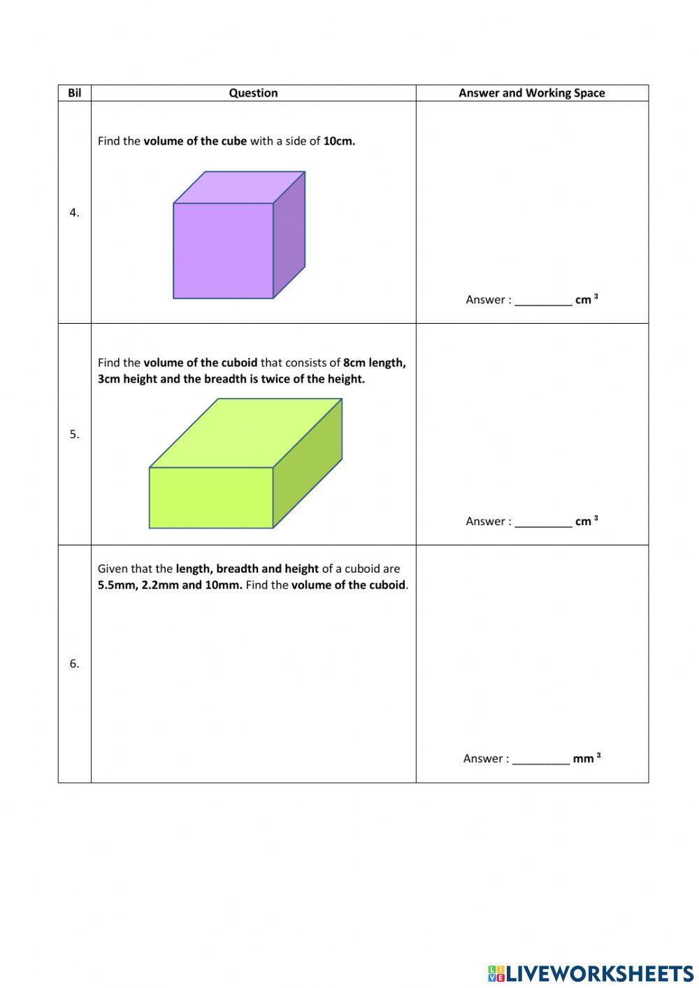 Volume of Cube & Cuboid