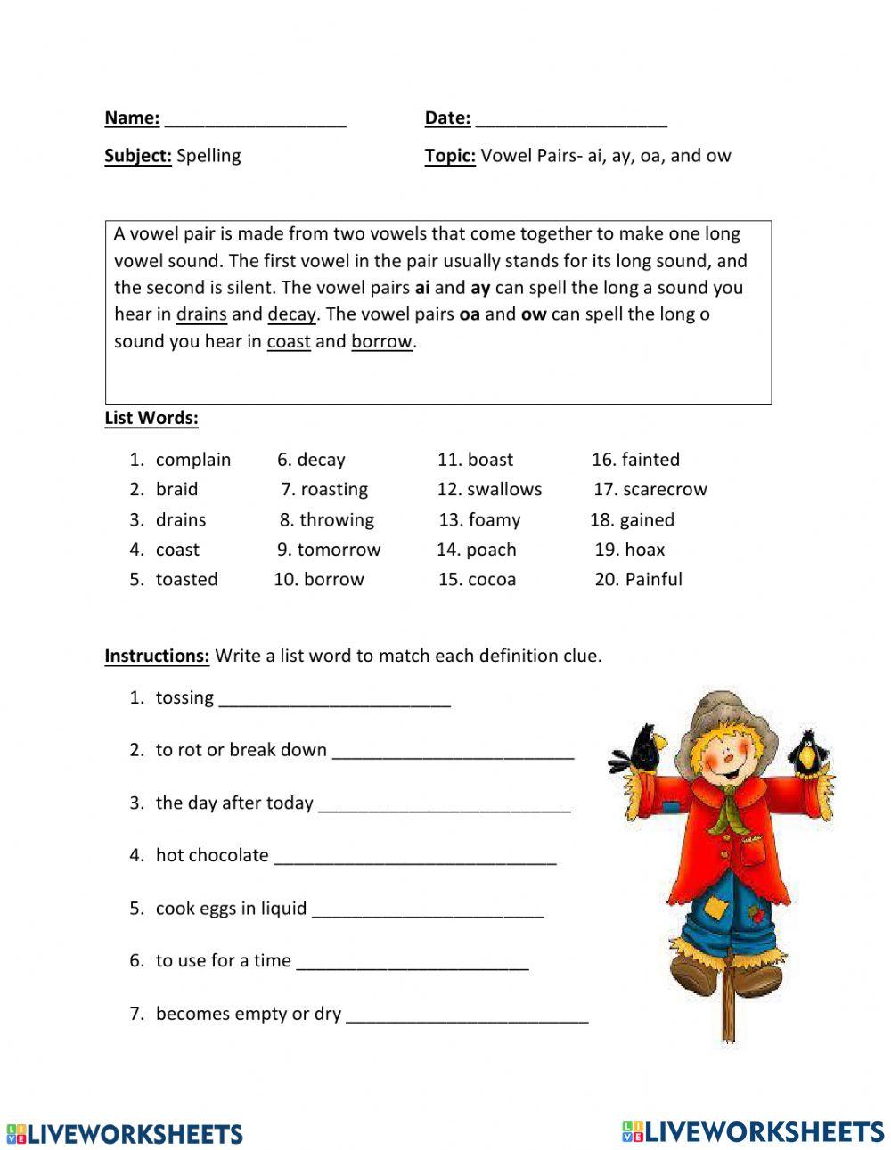 Vowel Pairs- ai, ay, oa, and ow