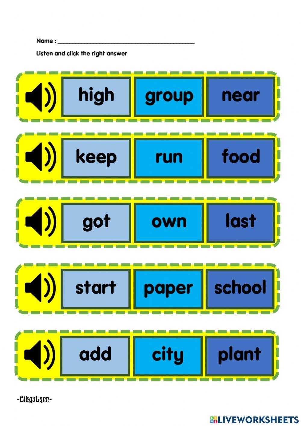 High frequency words