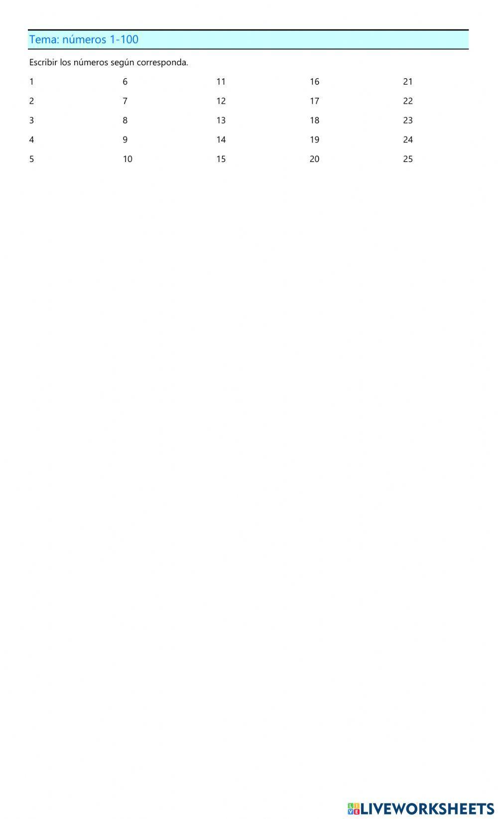 Numbers 1 to 100 (part 1)