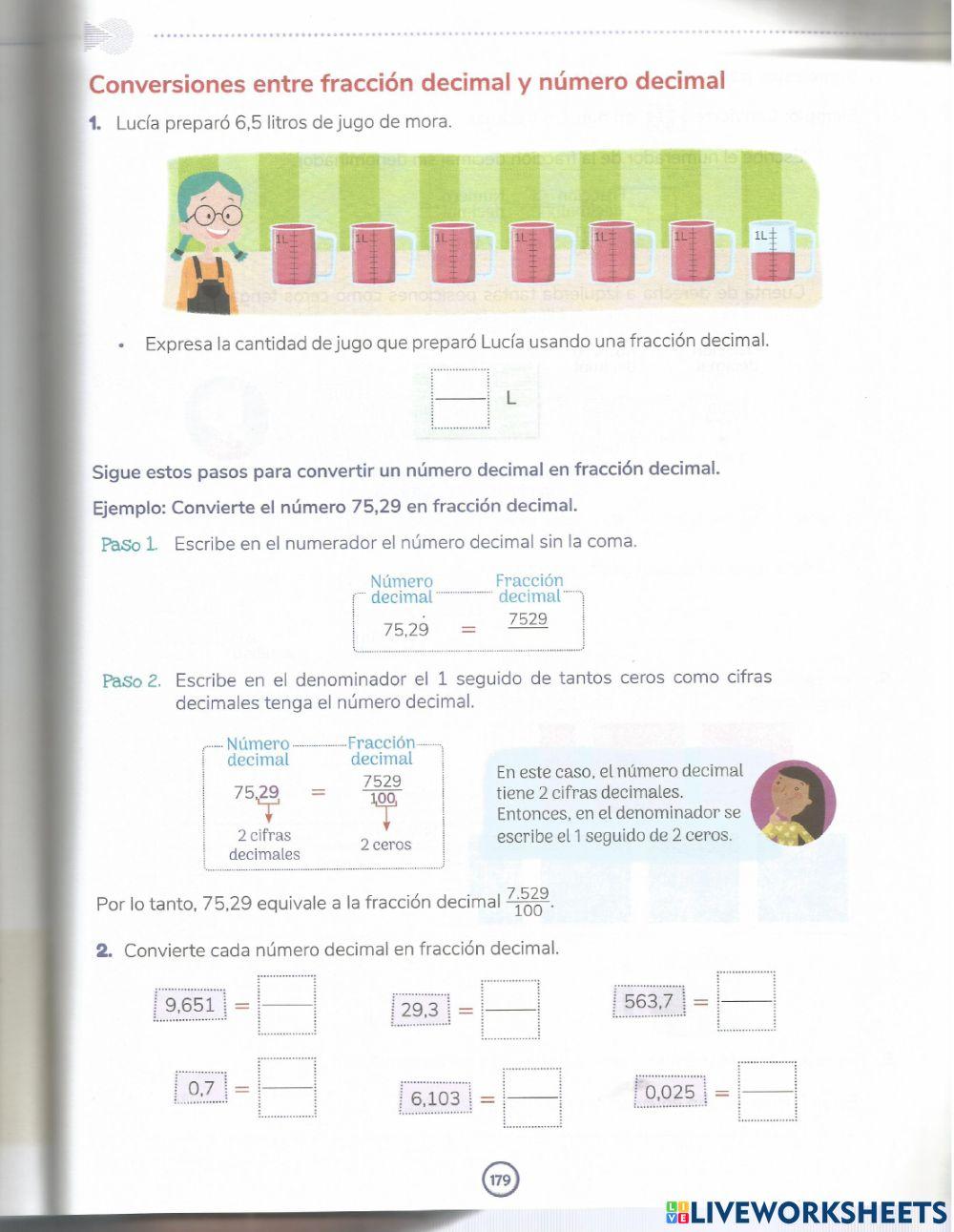 Convertir fracciones a decimales