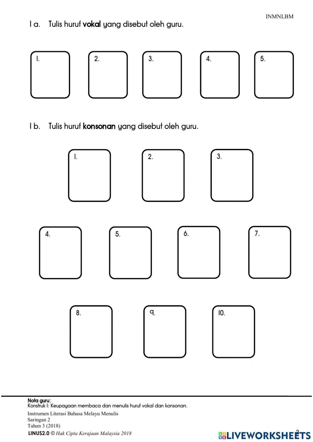 Bahagian 1 - instrumen menulis LITERASI tahun 3 2018