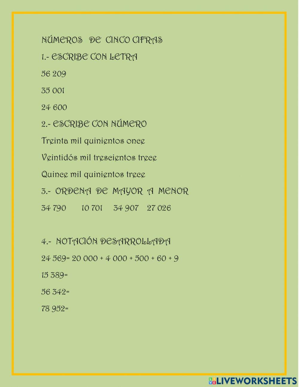 Números de 5 cifras